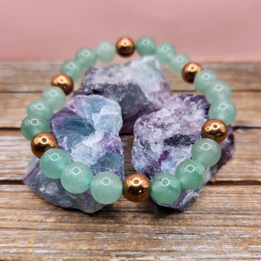 Green Aventurine And Copper Hematite Beaded Bracelet 20$